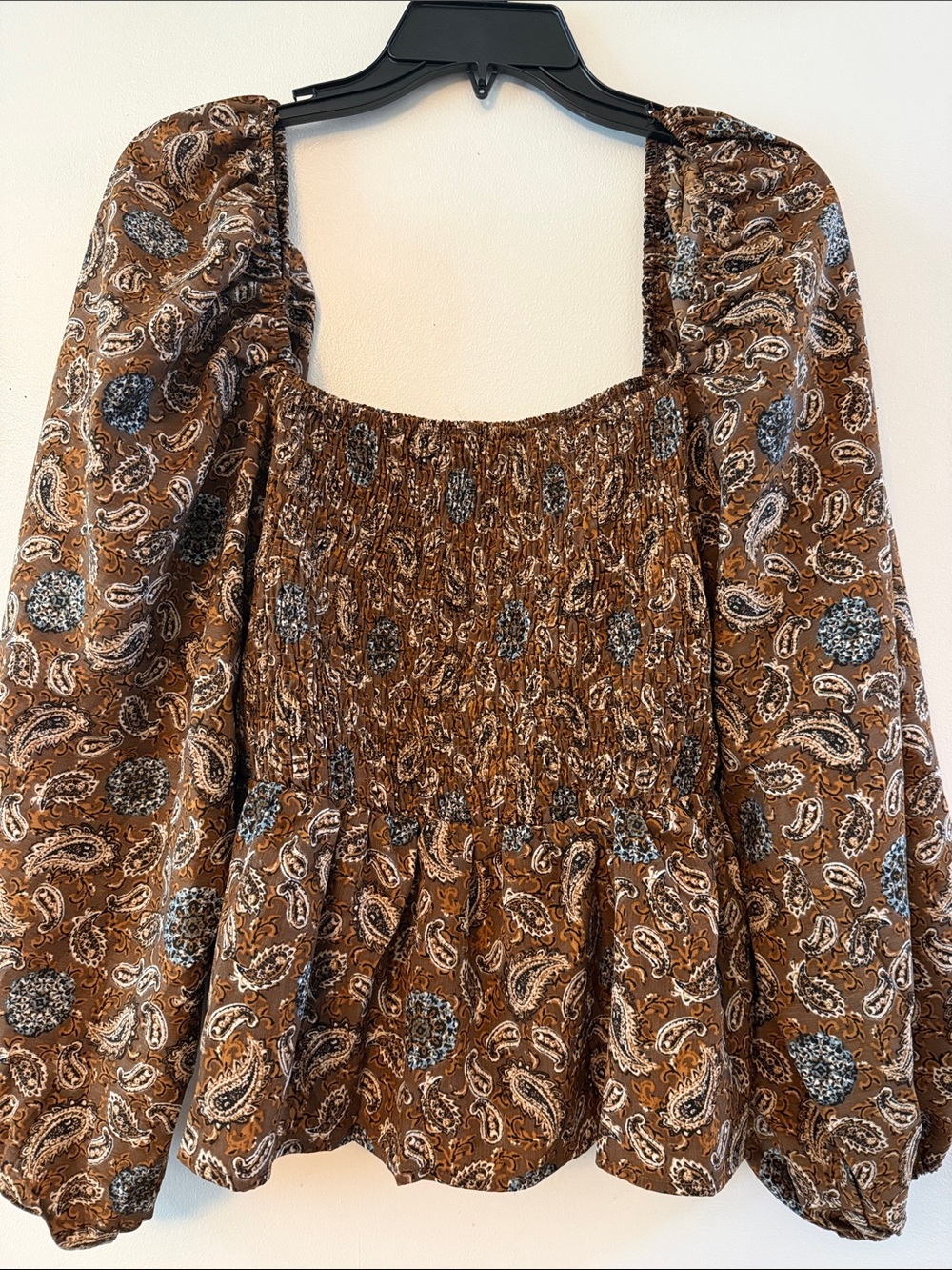 Women’s Brown Paisley Smocked Square-Neck Dress